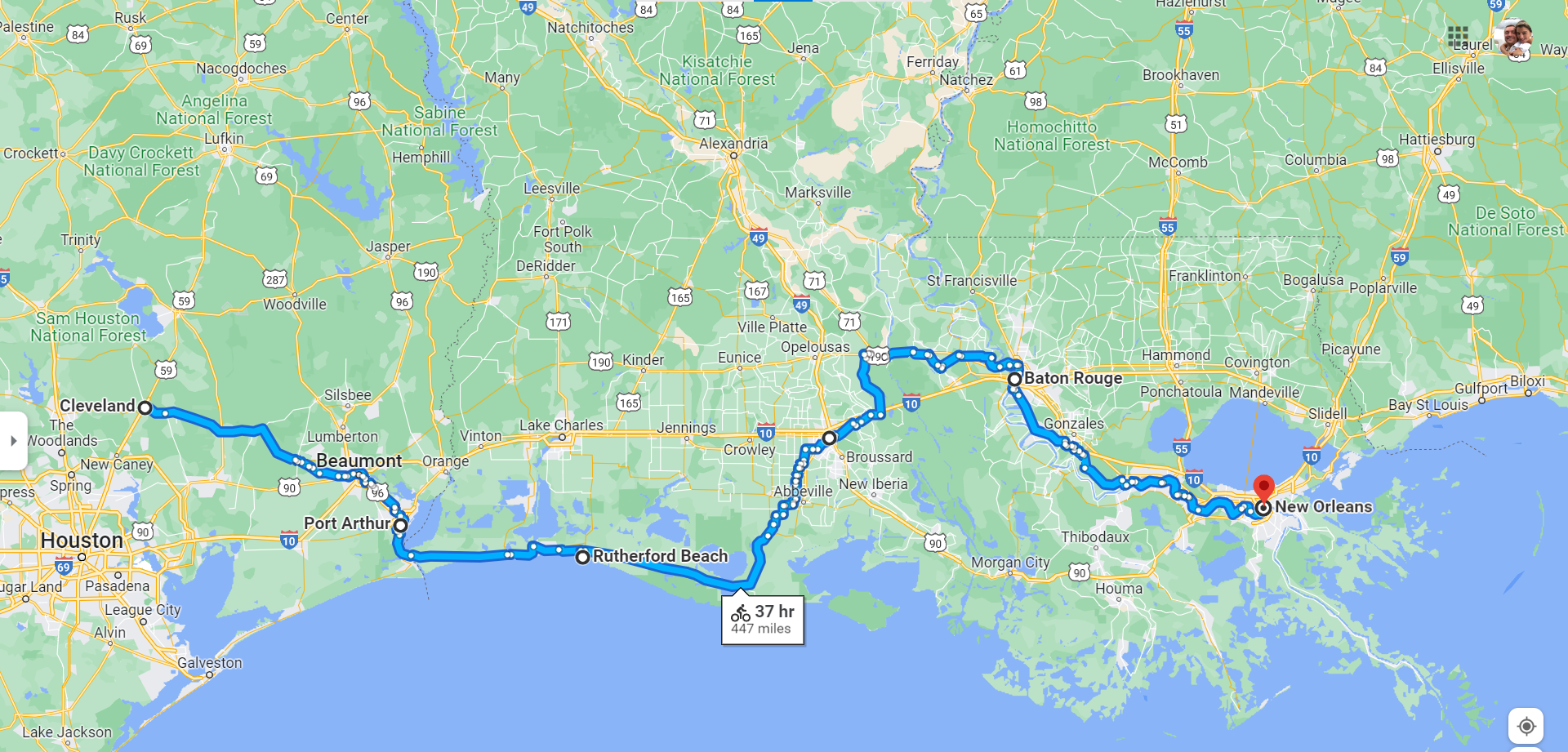 Cleveland to New Orleans (modified plan)