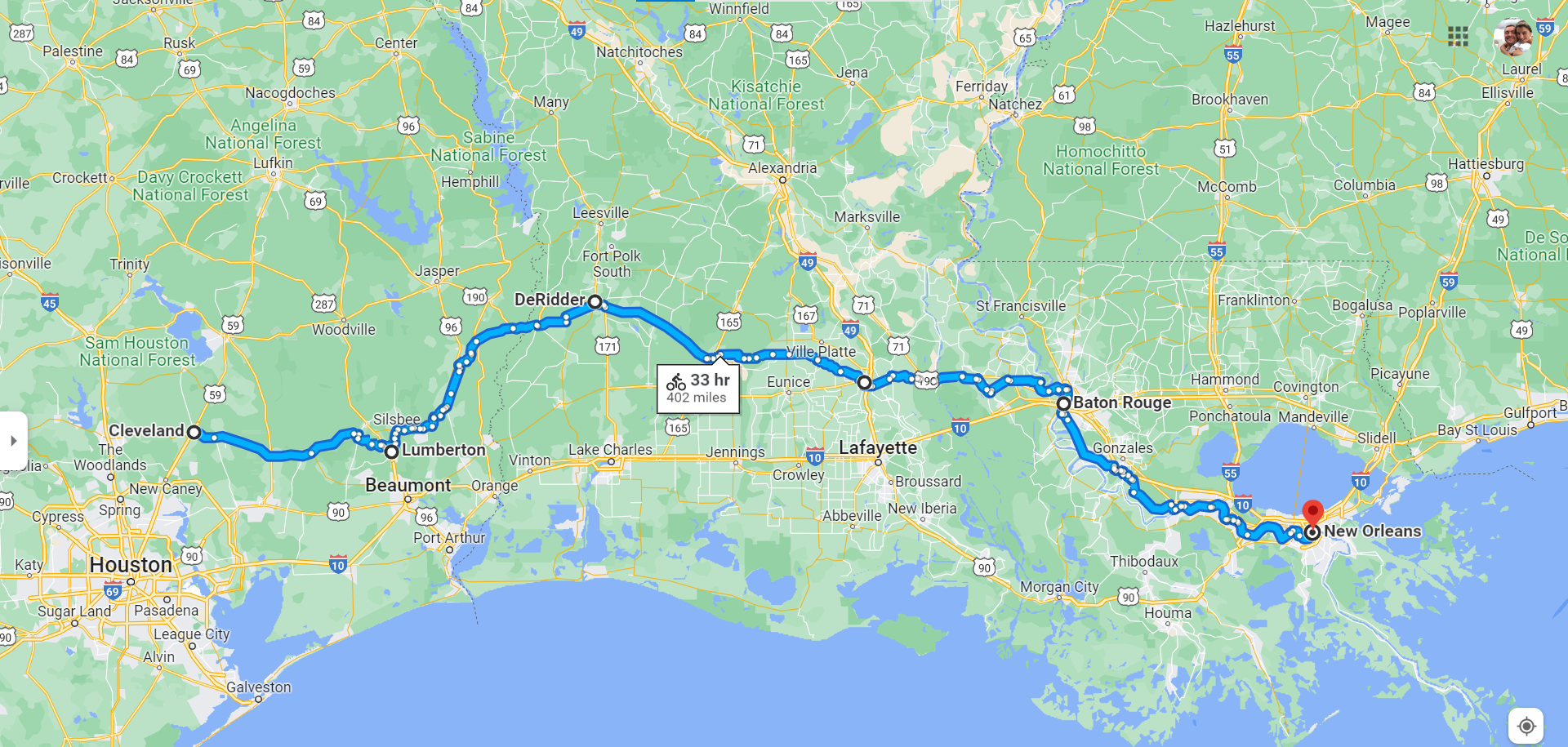 Cleveland to New Orleans (original plan)